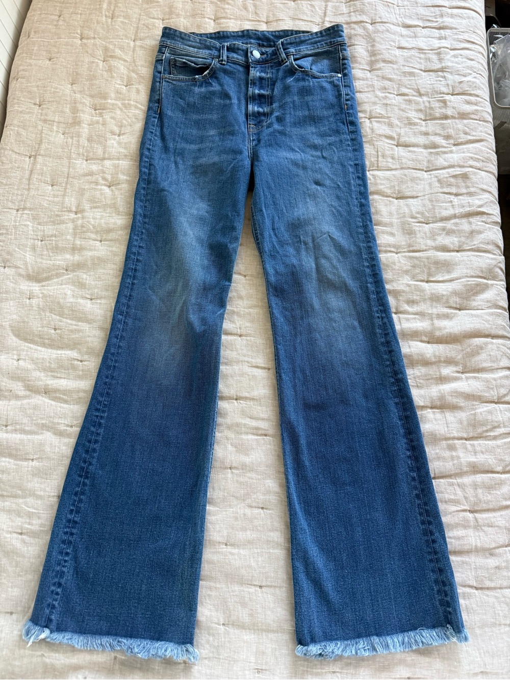 PERUVIAN CONNECTION JEANS FLARE FRINGE HEM SIZE 4